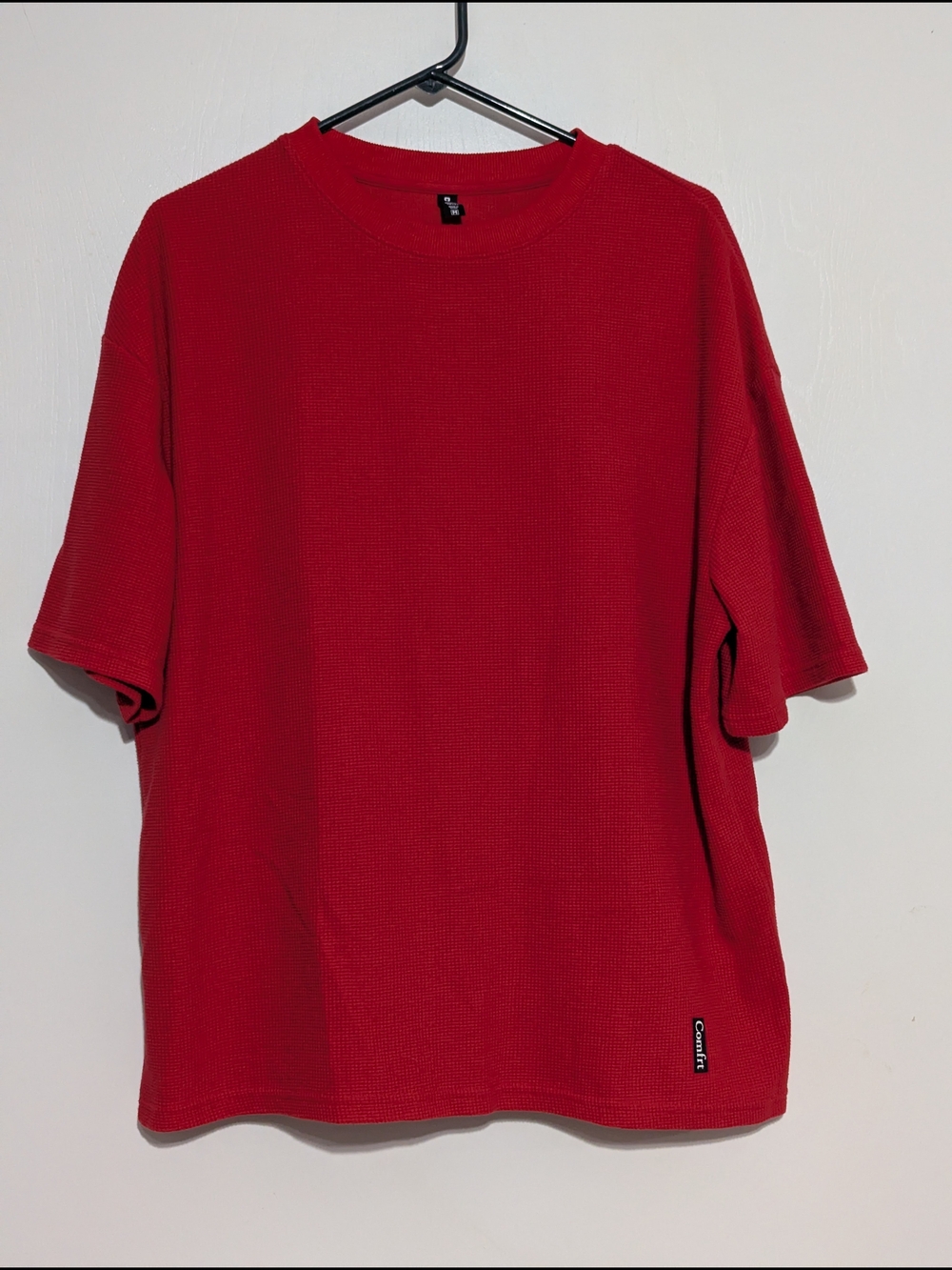 Comfrt Casual Red Short-Sleeve Waffle Crew Neck Shirt